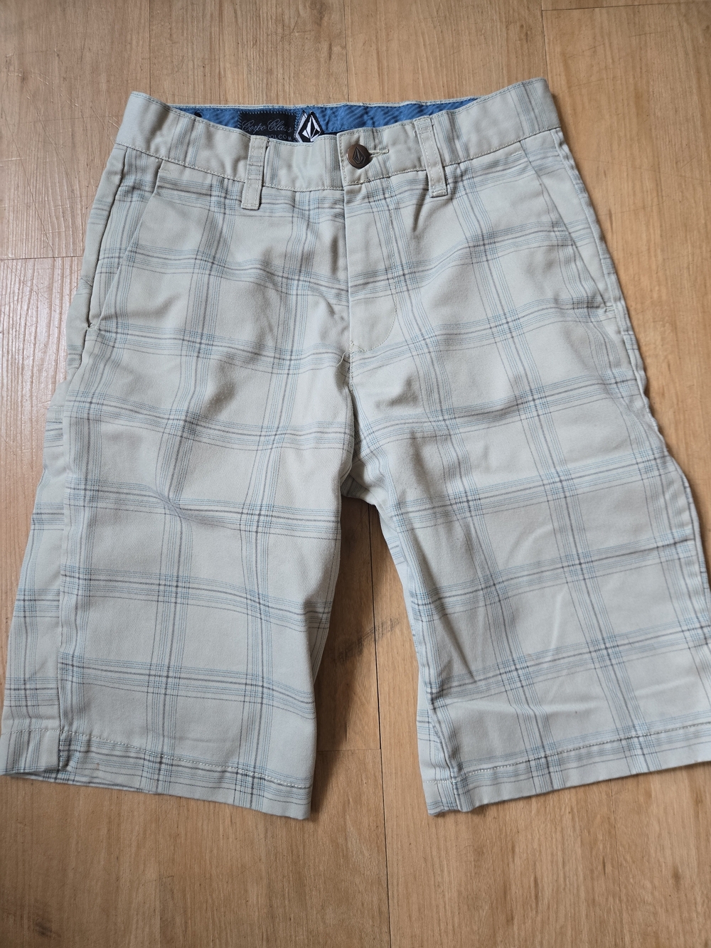 Volcom Kids Plaid Beige and Light Blue Shorts